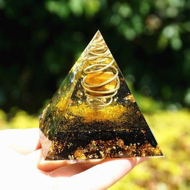 #217 - Handmade Tiger Eye & Black Tourmaline 'RELIEVE ANGER' ORGONITE Pyramid